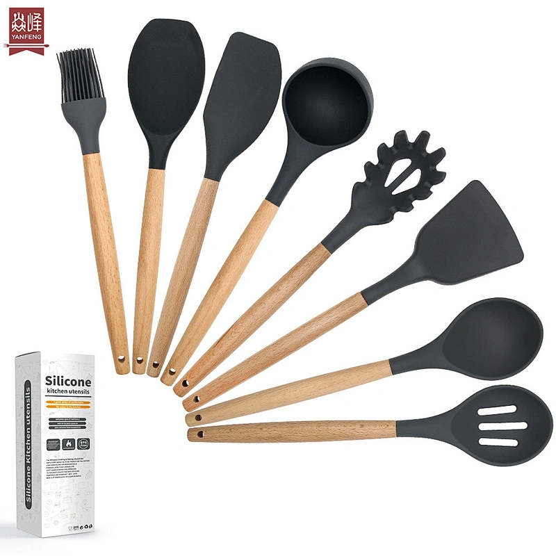 High Quality Heat Resistant Non-Stick Bulk Silicone Kitchen Utensils 8 Pieces Baking Tools Wholesale