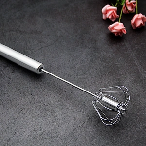 YF Egg Tools Custom Logo Stainless Steel Semi-automatic Eggbeater Rotating Egg Mixer Whisk Press Type Egg Beater