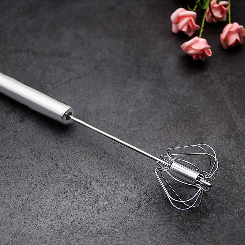 YF Egg Tools Custom Logo Stainless Steel Semi-automatic Eggbeater Rotating Egg Mixer Whisk Press Type Egg Beater