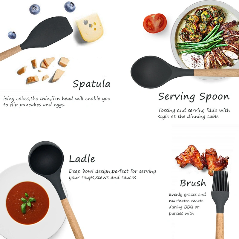High Quality Heat Resistant Non-Stick Bulk Silicone Kitchen Utensils 8 Pieces Baking Tools Wholesale