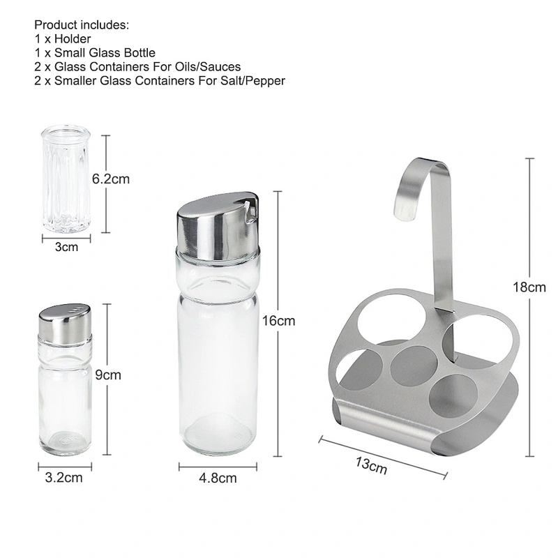 YF Smart Kitchen Cooking Tools 6pcs Condiment Set Shaker Salt & Pepper Shaker Glass Oil & Vinegar Bottle