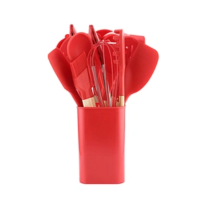 13pcs Silicone Cooking Utensil Set Kitchen Wooden Handle Spatula Soup Spoon Brush Ladle Pasta Colander Non-stick Cookware Set