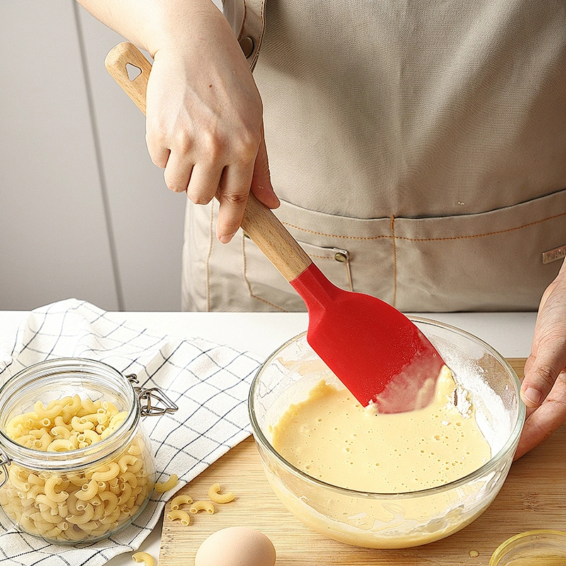 Non-stick silicone spatula Non-Stick Cookware Heat Resistant Kitchen Cooking Utensil Silicone Spatula with Wooden Handle