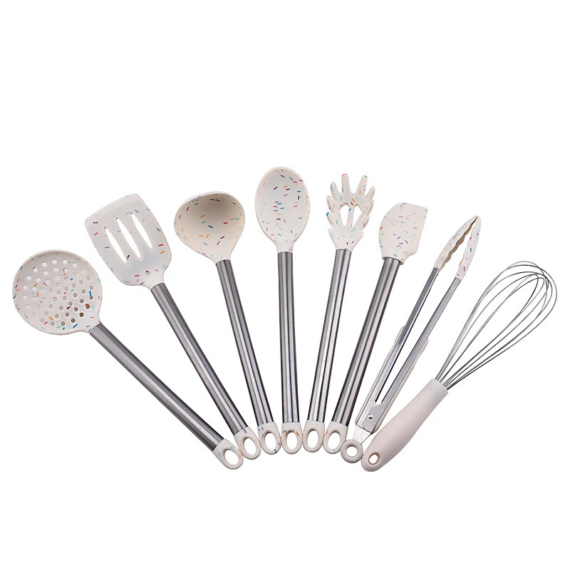 Silicone Kitchenware Cooking Utensils Set Non-stick Cookware Spatula Silicone Kitchen Utensil set with Stainless Steel Handle