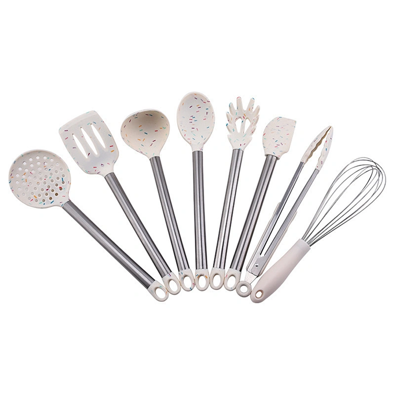 Silicone Kitchenware Cooking Utensils Set Non-stick Cookware Spatula Silicone Kitchen Utensil set with Stainless Steel Handle