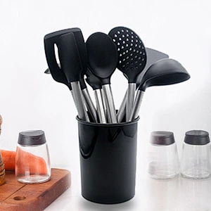 15pcs Silicone Cooking Utensil Set Non-stick Heat Resistant Silicone Kitchen Cooking Utensils Set with Stainless Steel Handle