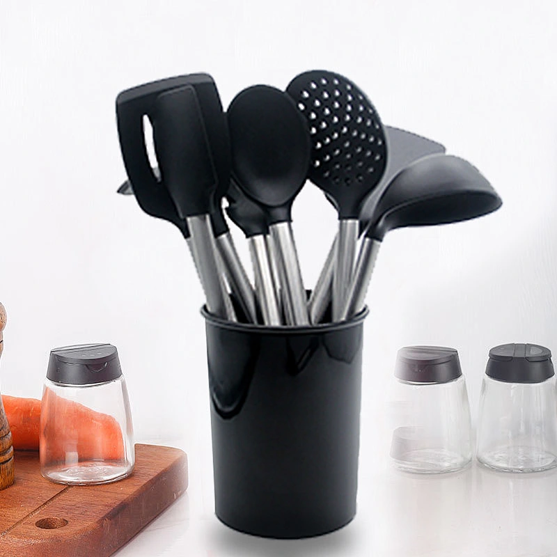 15pcs Silicone Cooking Utensil Set Non-stick Heat Resistant Silicone Kitchen Cooking Utensils Set with Stainless Steel Handle