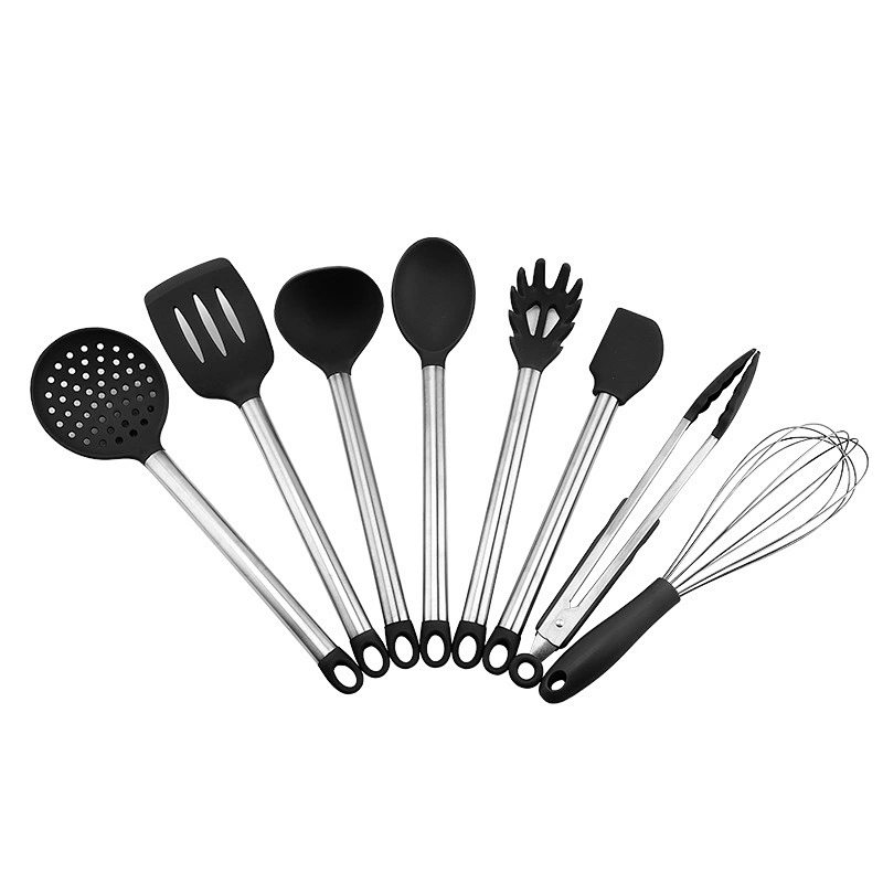 Silicone Kitchenware Cooking Utensils Set Non-stick Cookware Spatula Silicone Kitchen Utensil set with Stainless Steel Handle