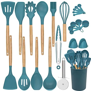 26 Pcs Kitchen Utensils Cooking Utensils Set Heat Resistant Kitchen Gadgets Silicone Cooking Utensil Set with Wooden Handle