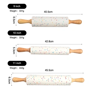 DIY Baking Tool Silicone Rolling Pin Non-Stick Dough Rollers With Wooden Handle Pastry Dough Flour Roller Silicone Dough Roller