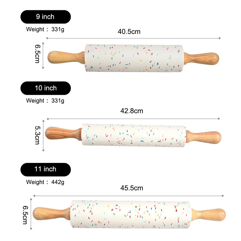 DIY Baking Tool Silicone Rolling Pin Non-Stick Dough Rollers With Wooden Handle Pastry Dough Flour Roller Silicone Dough Roller