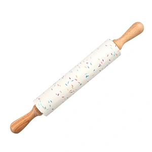 DIY Baking Tool Silicone Rolling Pin Non-Stick Dough Rollers With Wooden Handle Pastry Dough Flour Roller Silicone Dough Roller