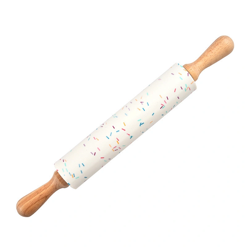 DIY Baking Tool Silicone Rolling Pin Non-Stick Dough Rollers With Wooden Handle Pastry Dough Flour Roller Silicone Dough Roller