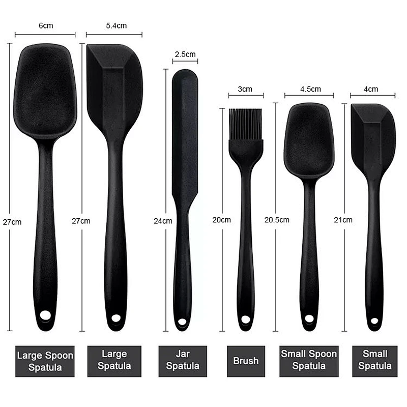food grade silicone ergonomic design baking tool baking silicone shovel six pieces silicone spatula set