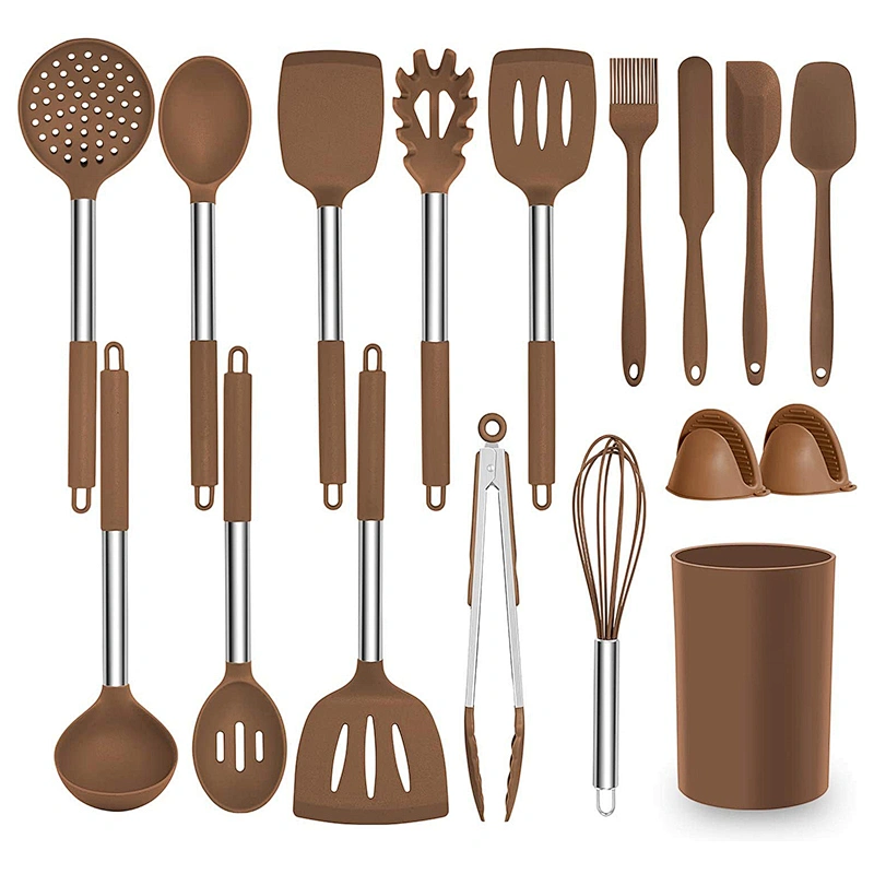 17 Pcs Kitchen Utensils Set Heat Resistant Silicone Cookware set Silicone Cooking Utensil Set with Stainless Steel Hander