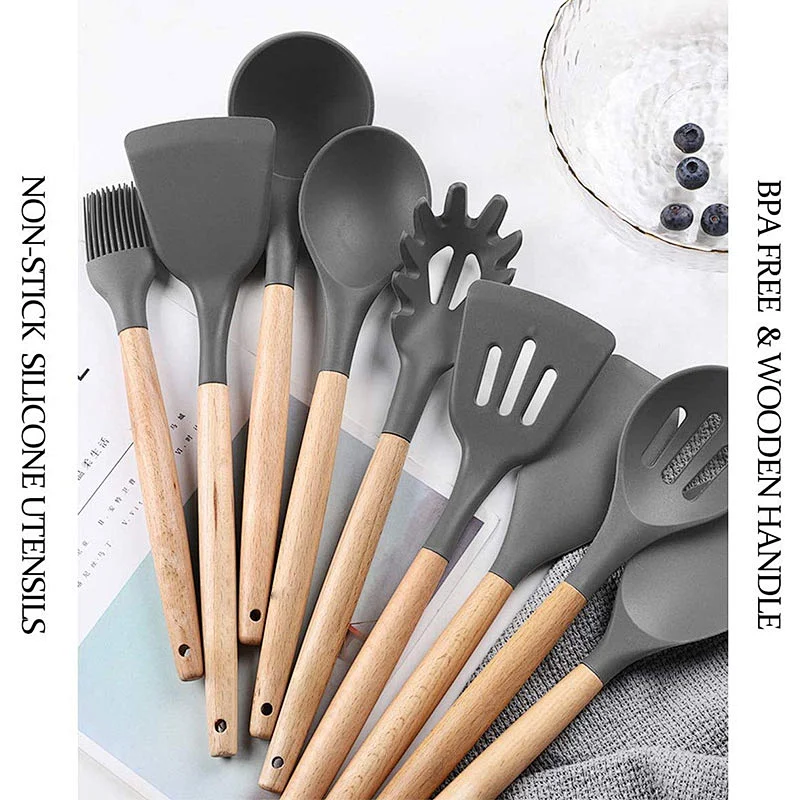 26 Pcs Kitchen Utensils Cooking Utensils Set Heat Resistant Kitchen Gadgets Silicone Cooking Utensil Set with Wooden Handle