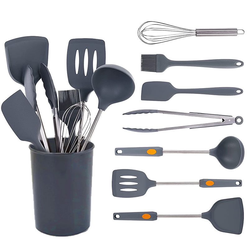 8Pcs Kitchen Cooking Tools with Stainless Steel Handle Kitchen Cookware Set Silicone Cooking Utensils Set with Holder