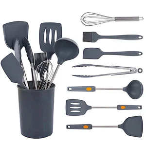 8Pcs Kitchen Cooking Tools with Stainless Steel Handle Kitchen Cookware Set Silicone Cooking Utensils Set with Holder