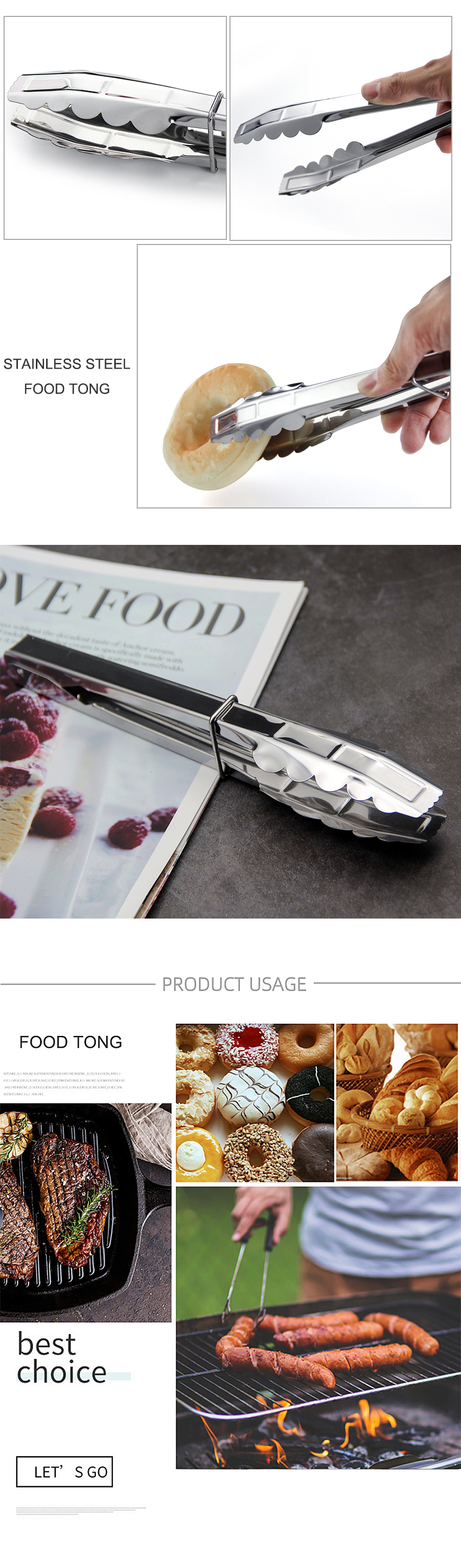 stainless steel food tong