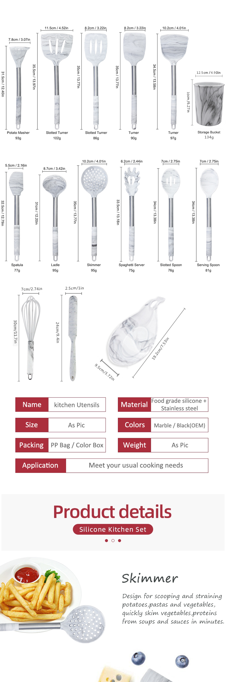 YF cookware food grade silicone kitchen utensils with stainless steel handle multi functional marble 15pcs kitchen utensils set