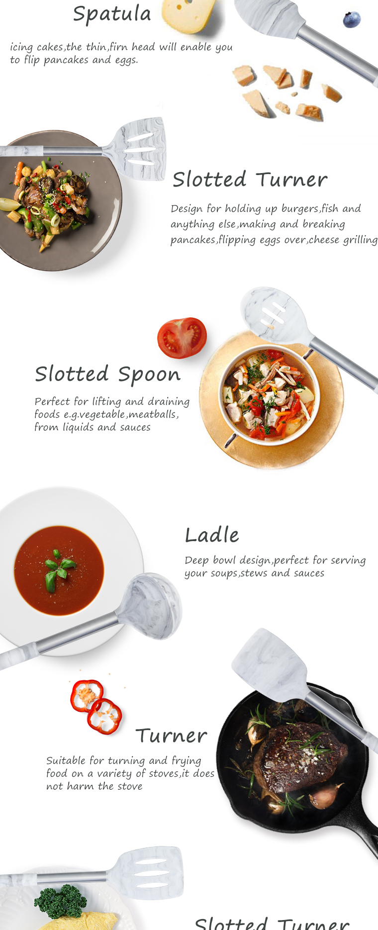 YF cookware food grade silicone kitchen utensils with stainless steel handle multi functional marble 15pcs kitchen utensils set