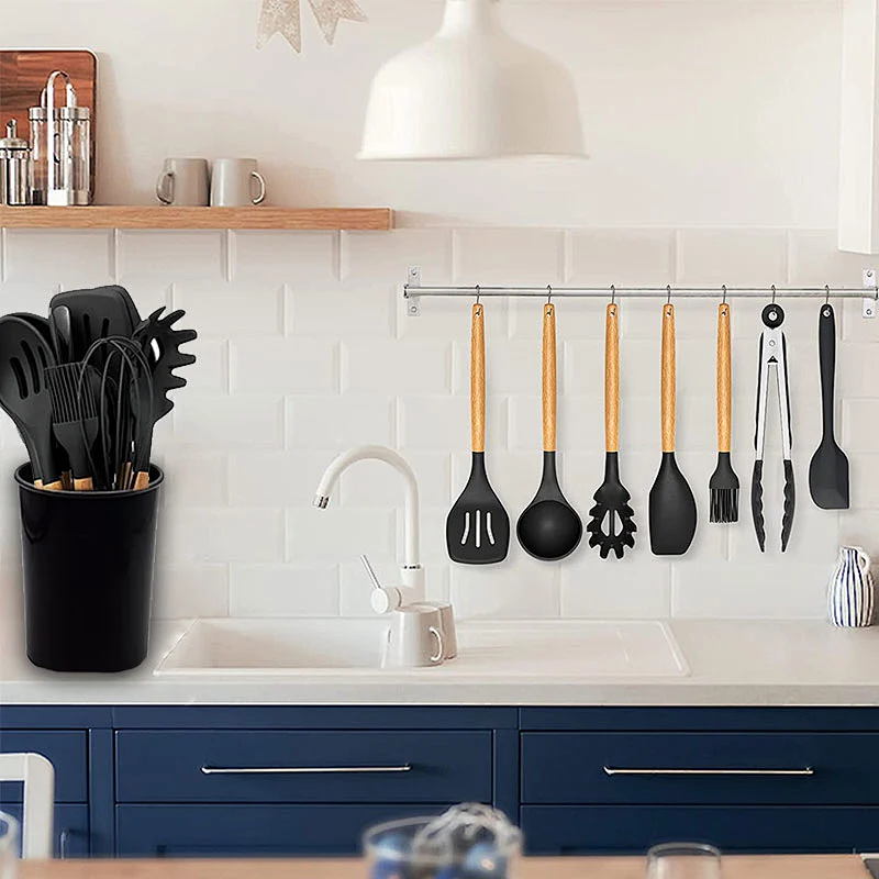 26PCS Silicone Kitchen Utensils Set Heat-Resistant Cookware sets Silicone Cooking Utensils Set with Wooden Handle