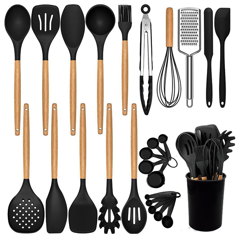 26PCS Silicone Kitchen Utensils Set Heat-Resistant Cookware sets Silicone Cooking Utensils Set with Wooden Handle
