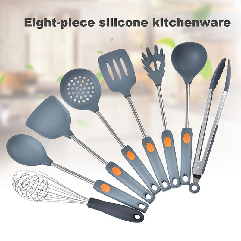 7pcs Silicone Kitchen Utensils Set cookware set gadget Heat Resistant Stainless Steel Handle Silicone Cooking Utensil Set