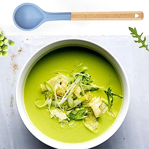 3 Color Food Grade Silicone wood handled Soup Spoon Kids Spoon Kitchen Silicone Spoon Flatware Utensils Accessories