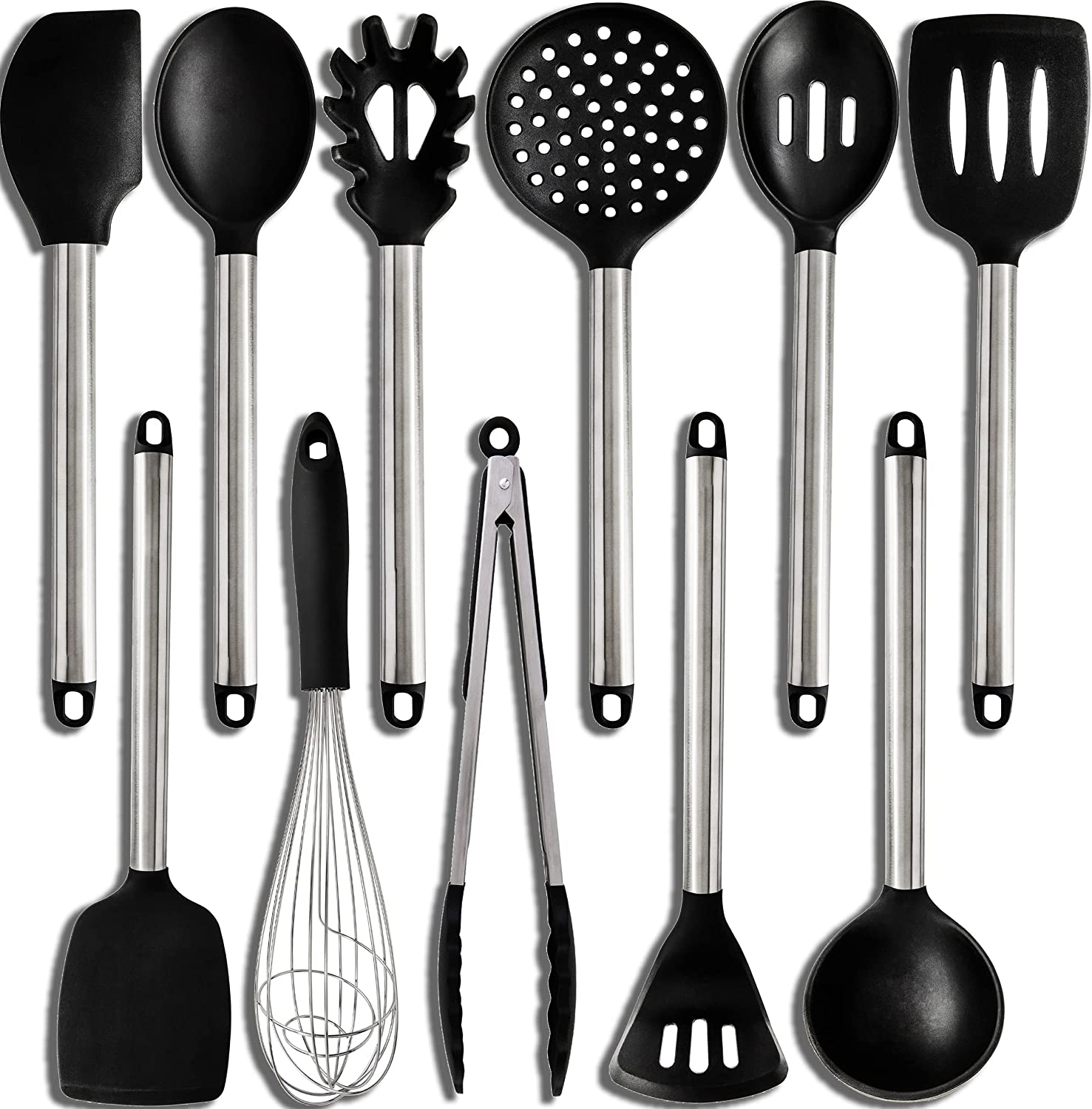 11 pcs kitchen cooking set silicone kitchen accessories gadget Silicone Kitchen Utensils Set with Stainless Steel Handles