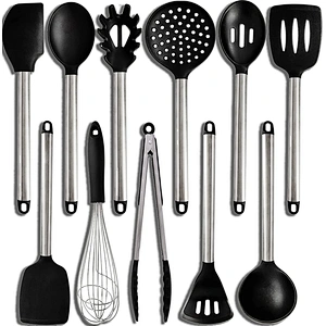 11 pcs kitchen cooking set silicone kitchen accessories gadget Silicone Kitchen Utensils Set with Stainless Steel Handles
