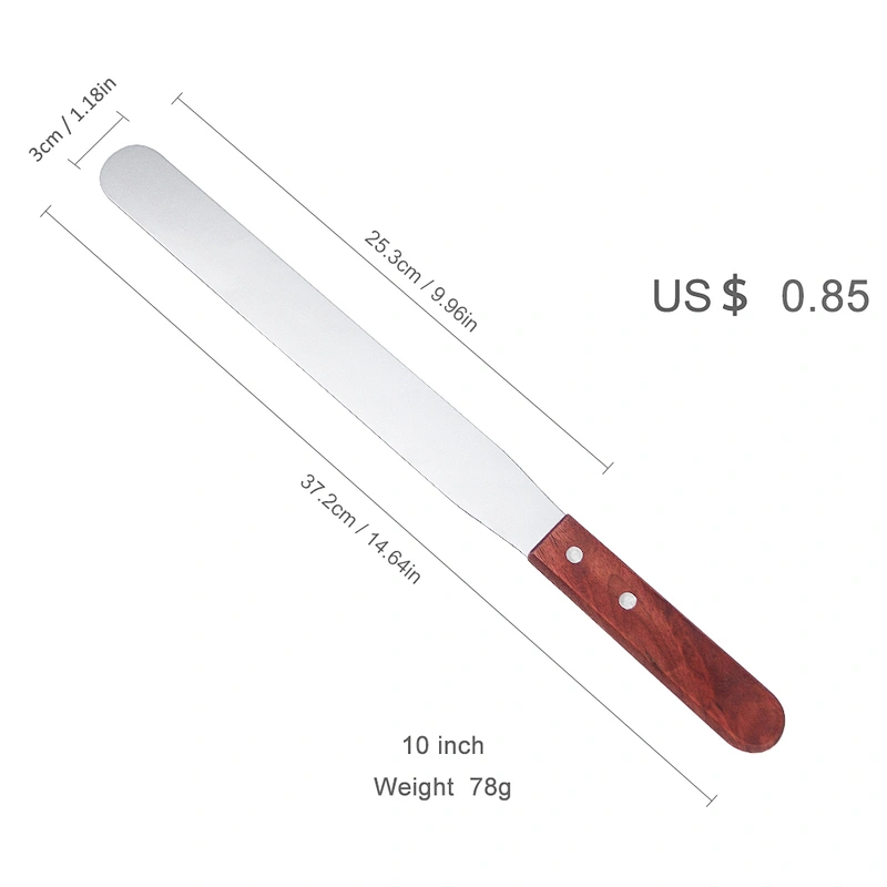 YF Custom Pastry Cake Cream Scraper Butter Spatula With Wooden Handle Cake Baking Icing Spatula
