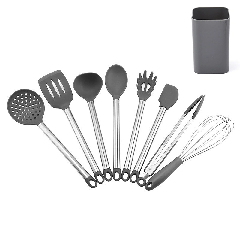 Silicone Kitchenware Cooking Utensils Set Non-stick Cookware Spatula Silicone Kitchen Utensil set with Stainless Steel Handle