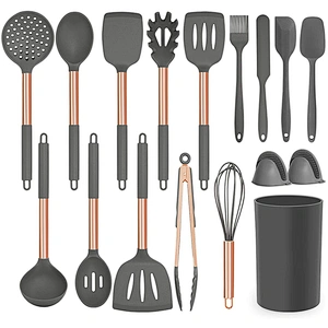17 Pcs Kitchen Utensils Set Heat Resistant Silicone Cookware set Silicone Cooking Utensil Set with Stainless Steel Hander