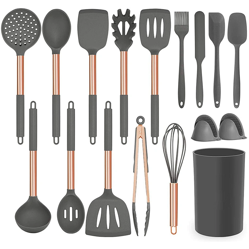 17 Pcs Kitchen Utensils Set Heat Resistant Silicone Cookware set Silicone Cooking Utensil Set with Stainless Steel Hander
