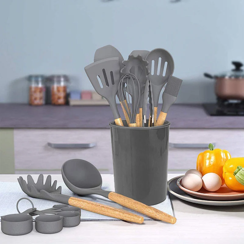 26 Pcs Kitchen Utensils Cooking Utensils Set Heat Resistant Kitchen Gadgets Silicone Cooking Utensil Set with Wooden Handle
