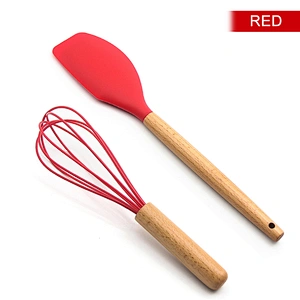 OEM Color Food Grade Manual Wooden Handle Scraper and Whisk Two Pieces Spatula Whisk Set
