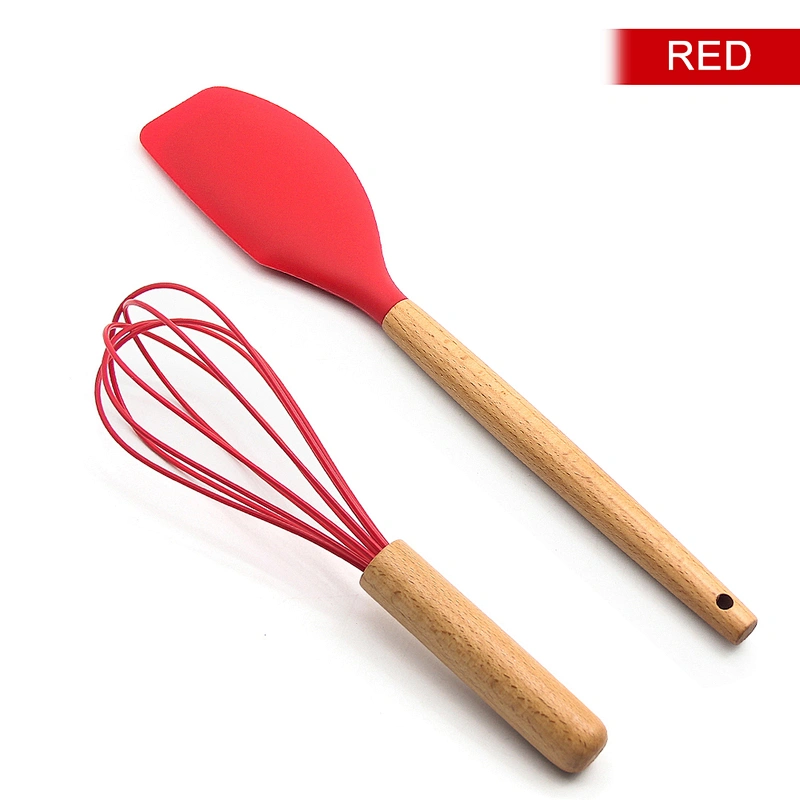 OEM Color Food Grade Manual Wooden Handle Scraper and Whisk Two Pieces Spatula Whisk Set