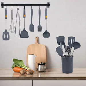 8Pcs Kitchen Cooking Tools with Stainless Steel Handle Kitchen Cookware Set Silicone Cooking Utensils Set with Holder
