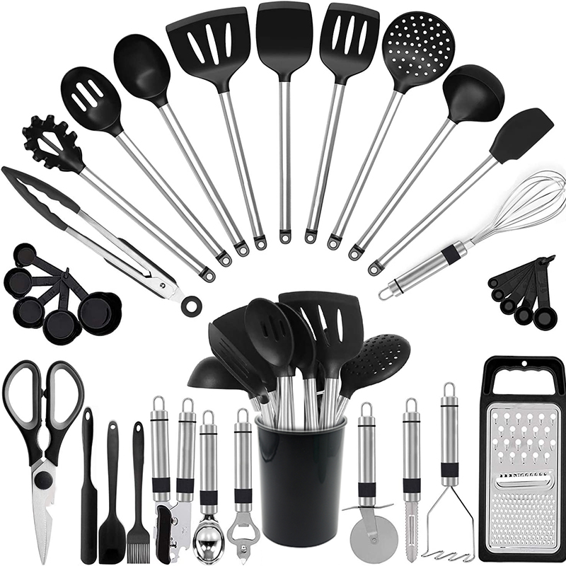 33 pcs kitchen utensil set Nonstick Cookware set Kitchen Gadgets Stainless Steel Handle Spatula Set silicone kitchen accessories