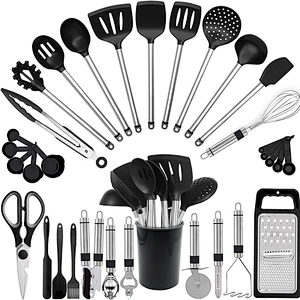 33 pcs kitchen utensil set Nonstick Cookware set Kitchen Gadgets Stainless Steel Handle Spatula Set silicone kitchen accessories