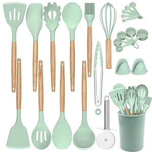 26 Pcs Kitchen Utensils Cooking Utensils Set Heat Resistant Kitchen Gadgets Silicone Cooking Utensil Set with Wooden Handle