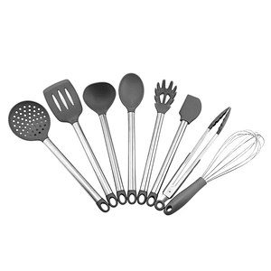 Silicone Kitchenware Cooking Utensils Set Non-stick Cookware Spatula Silicone Kitchen Utensil set with Stainless Steel Handle