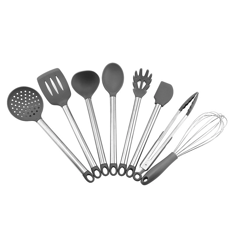 Silicone Kitchenware Cooking Utensils Set Non-stick Cookware Spatula Silicone Kitchen Utensil set with Stainless Steel Handle
