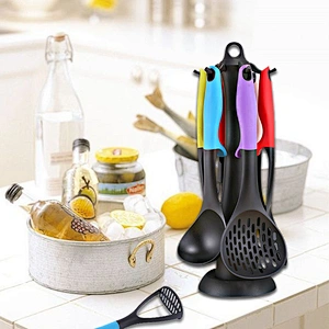 9 pcs Nylon Kitchen Utensil Rotating Stand Gadgets Tools Set Cooking Spatula Soup Nylon Kitchen Utensils Set