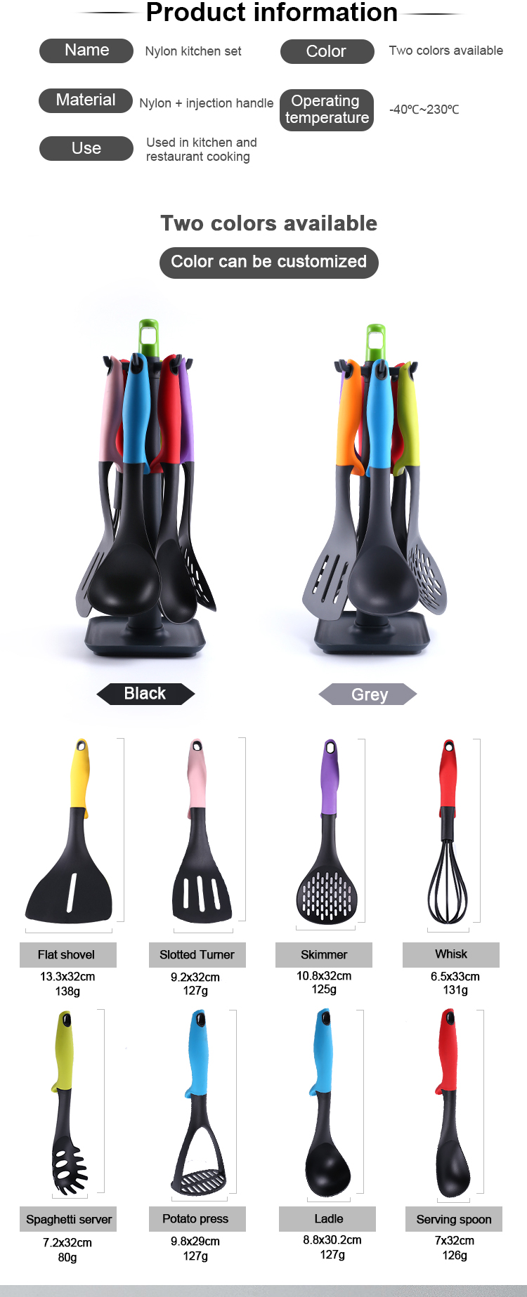 nylon kitchen utensil set