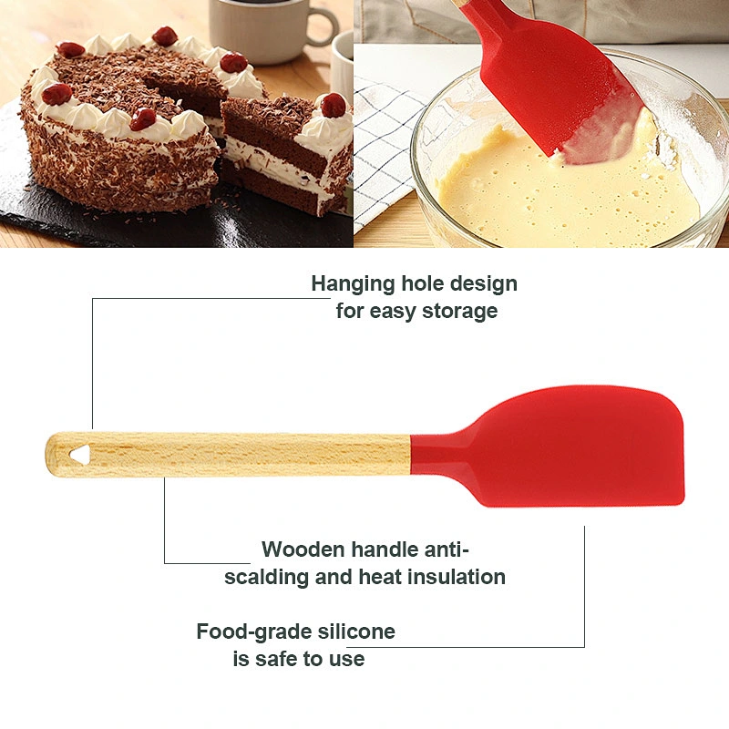 Non-stick silicone spatula Non-Stick Cookware Heat Resistant Kitchen Cooking Utensil Silicone Spatula with Wooden Handle