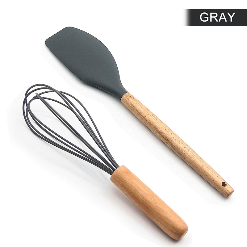 OEM Color Food Grade Manual Wooden Handle Scraper and Whisk Two Pieces Spatula Whisk Set