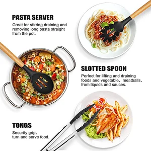 26PCS Silicone Kitchen Utensils Set Heat-Resistant Cookware sets Silicone Cooking Utensils Set with Wooden Handle