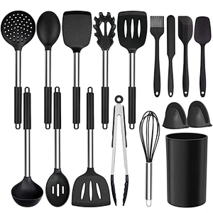 17 Pcs Kitchen Utensils Set Heat Resistant Silicone Cookware set Silicone Cooking Utensil Set with Stainless Steel Hander